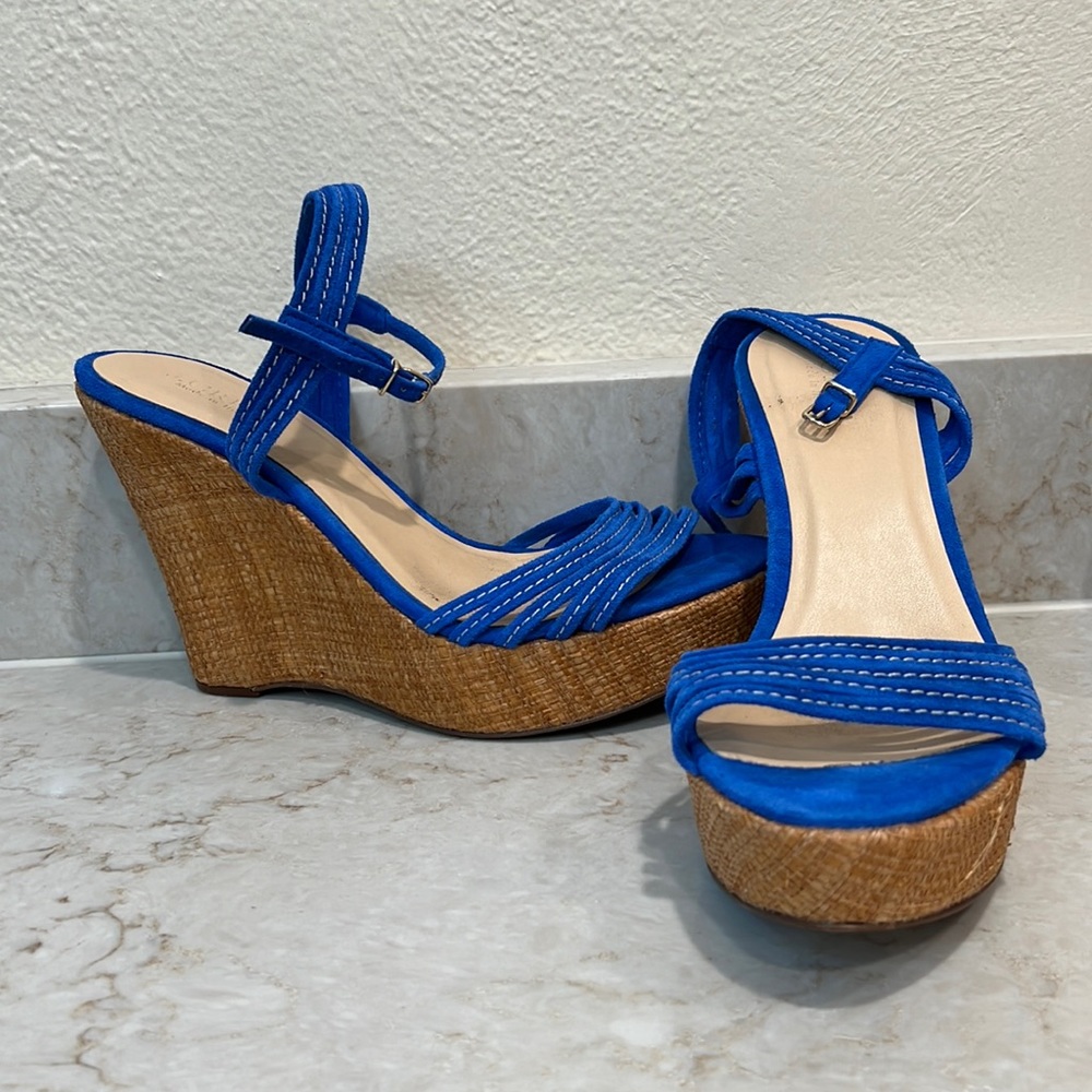 J. Crew Blue Wedge Sandals